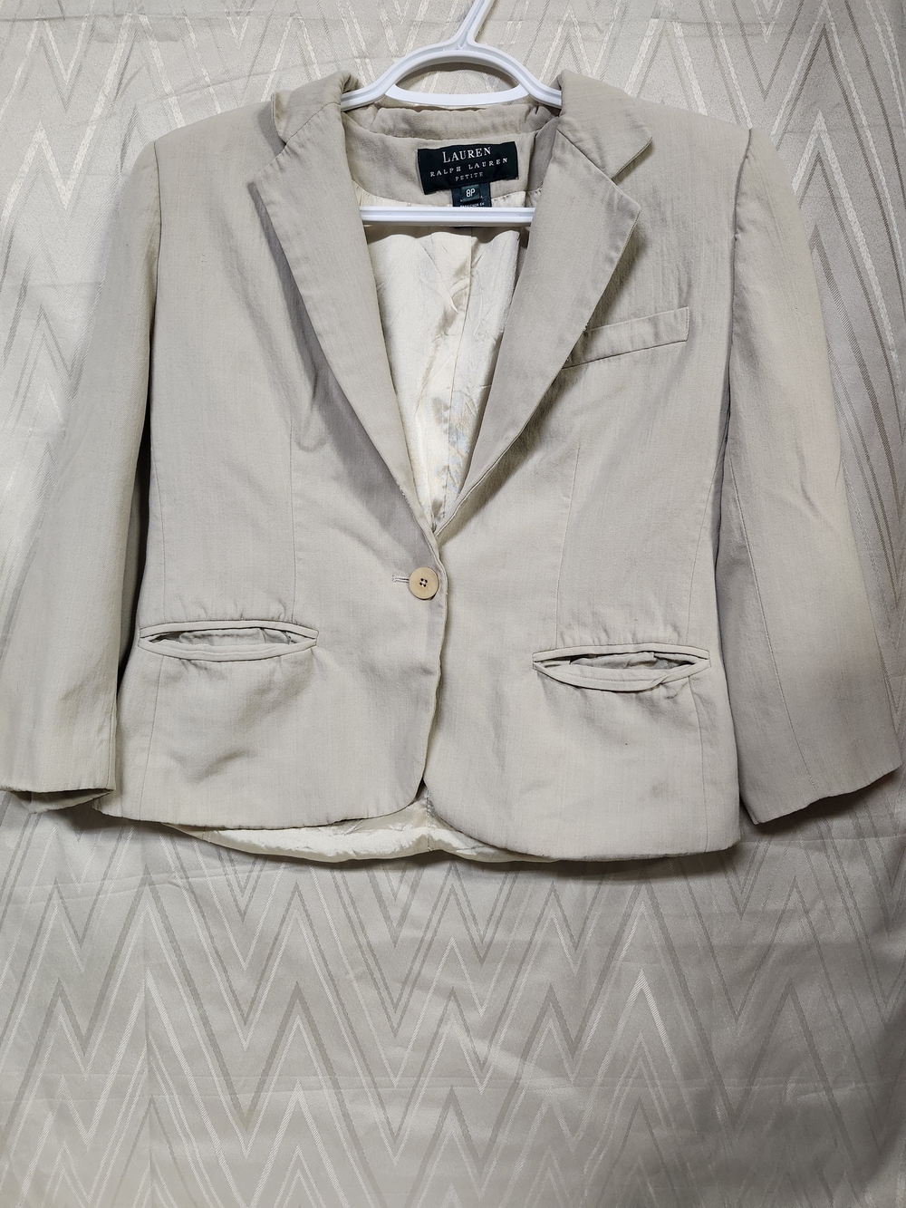 Lauren Ralph Lauren Light Cream Single-Button Tailored Blazer
